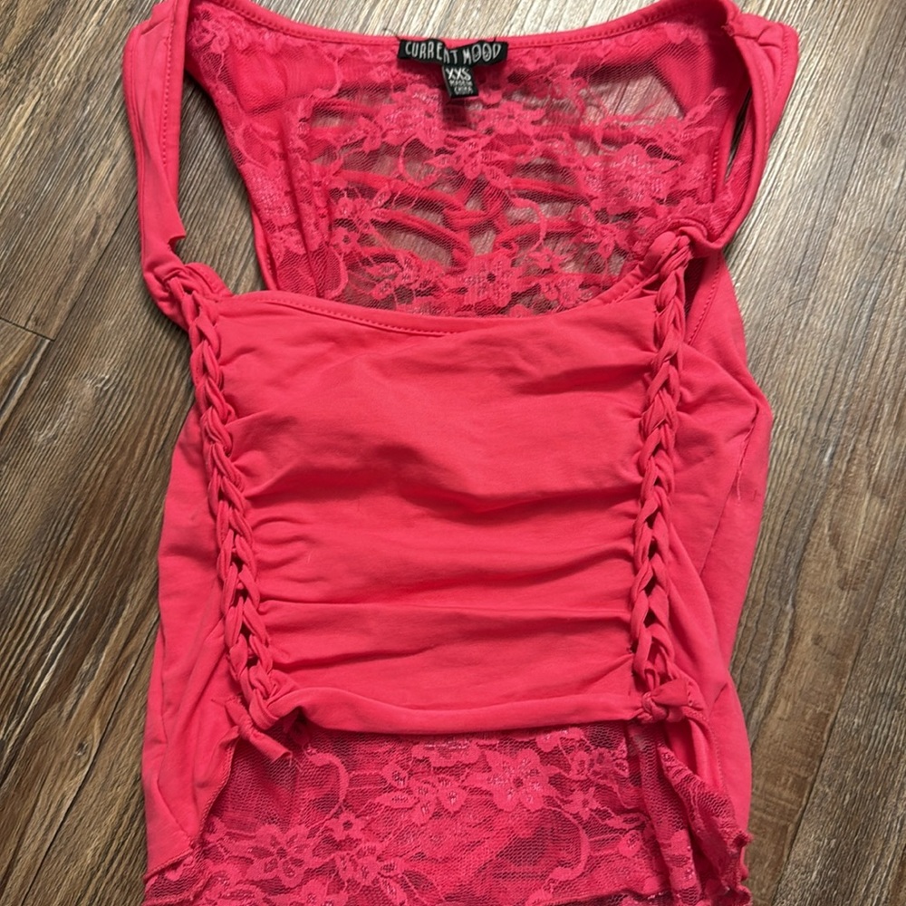 Hot pink sleeveless tank top shredded lace new